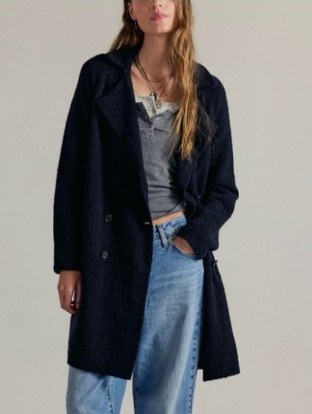 We The Free Stand Up Sweater Jacket Double Breasted Wool Long Free People NWOT
